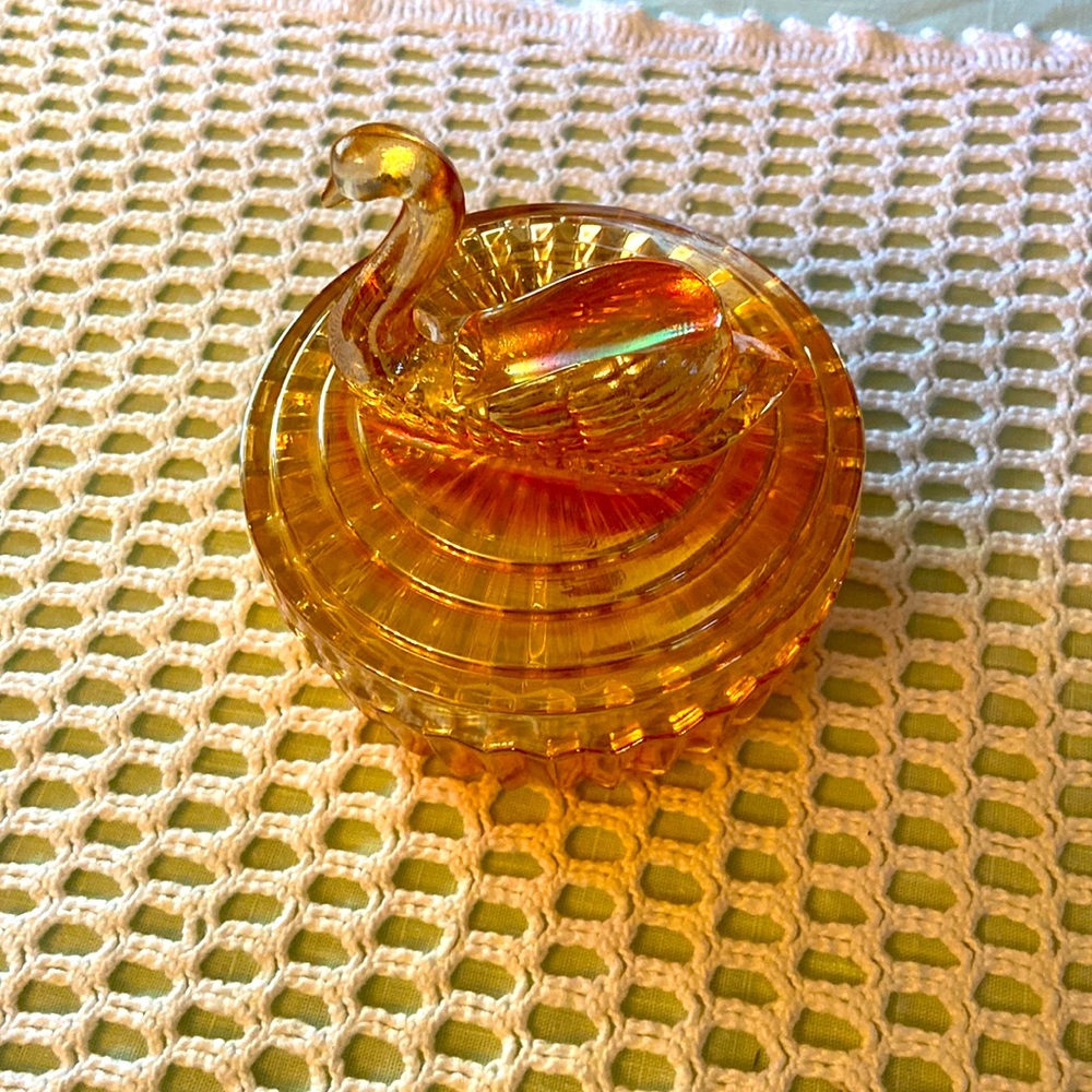 Vintage Depression Glass Swan Covered Dish
